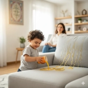 کثیف شدن و ریختن غذا روی مبل توسط کودک خردسال