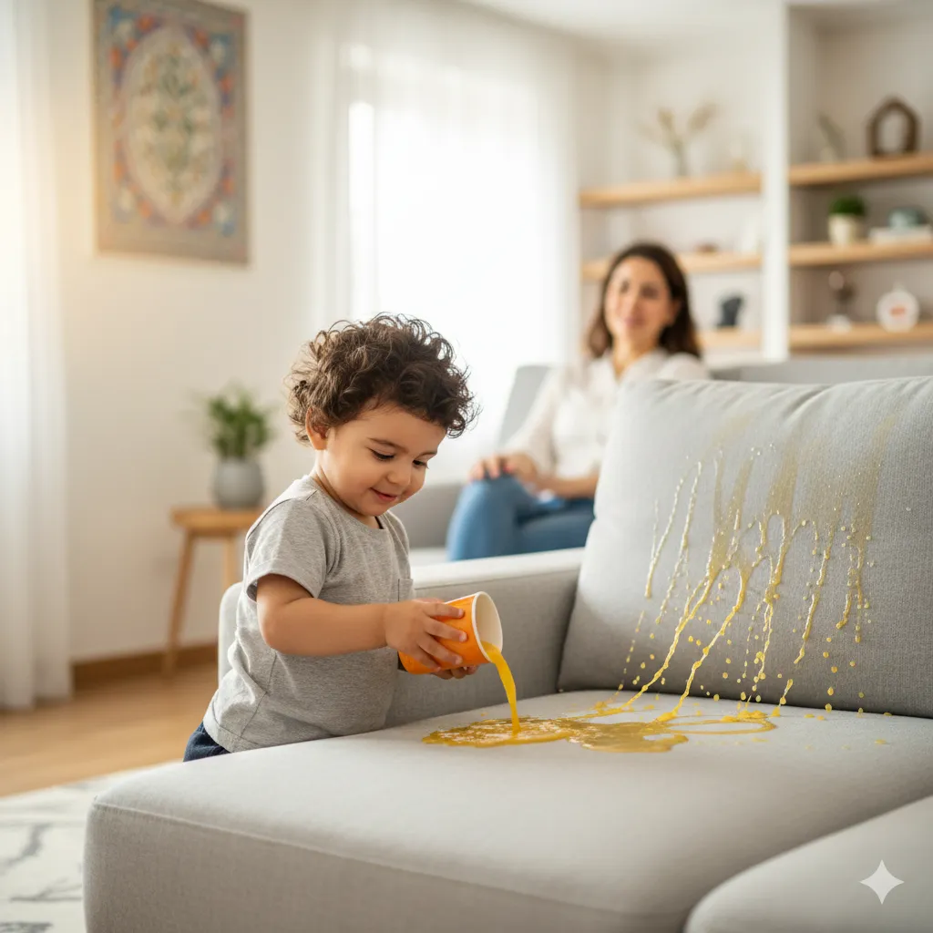 کثیف شدن و ریختن غذا روی مبل توسط کودک خردسال